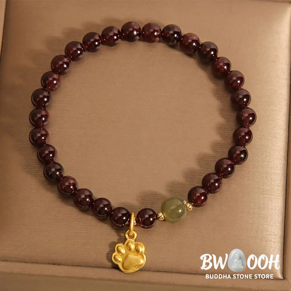 Buddha Stones Cat’s Paw Garnet Hetian Jade Beads Purification Bracelet - BWOOOH - Garnet (Wrist Circumference 15-17cm)