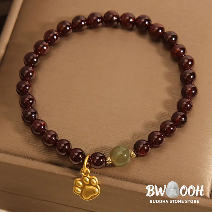 Buddha Stones Cat’s Paw Garnet Hetian Jade Beads Purification Bracelet - BWOOOH - Garnet (Wrist Circumference 15-17cm)