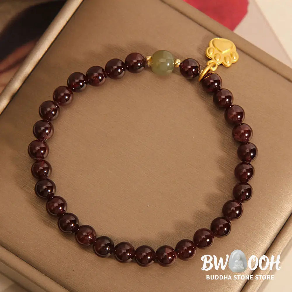 Buddha Stones Cat’s Paw Garnet Hetian Jade Beads Purification Bracelet - BWOOOH - Garnet (Wrist Circumference 15-17cm)
