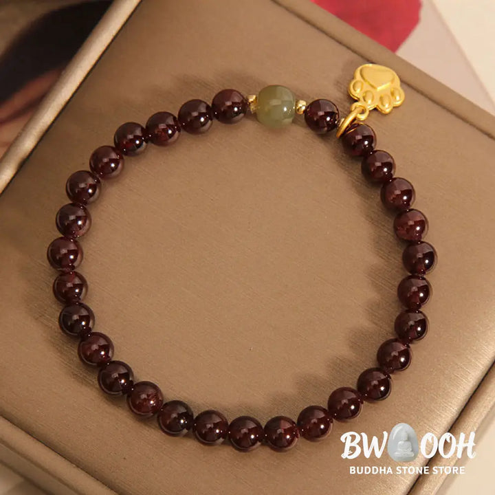 Buddha Stones Cat’s Paw Garnet Hetian Jade Beads Purification Bracelet - BWOOOH - Garnet (Wrist Circumference 15-17cm)