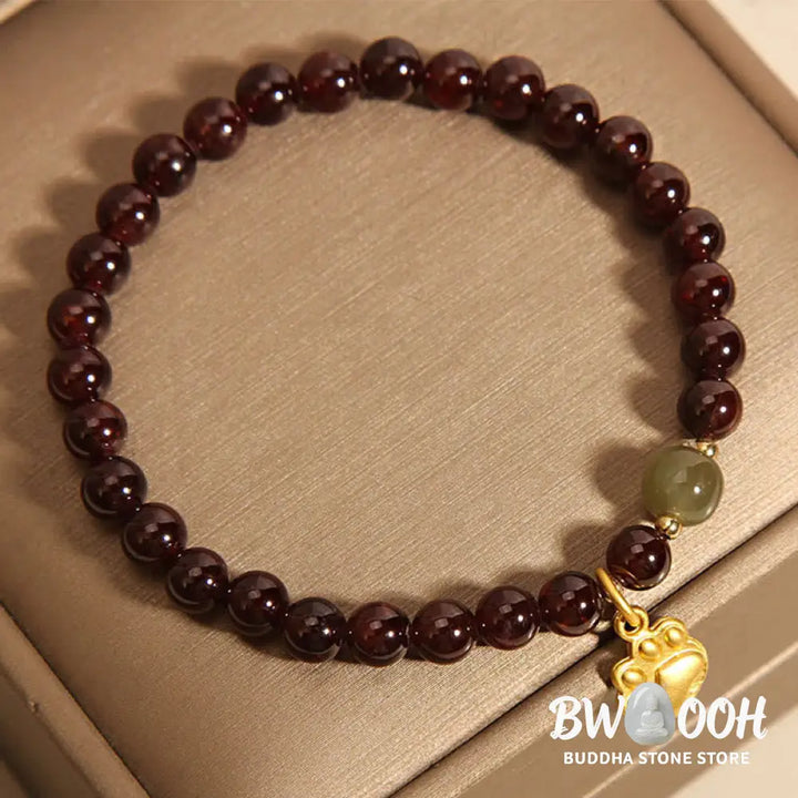 Buddha Stones Cat’s Paw Garnet Hetian Jade Beads Purification Bracelet - BWOOOH - Garnet (Wrist Circumference 15-17cm)