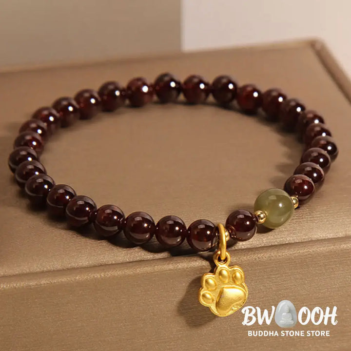 Buddha Stones Cat’s Paw Garnet Hetian Jade Beads Purification Bracelet - BWOOOH - Garnet (Wrist Circumference 15-17cm)