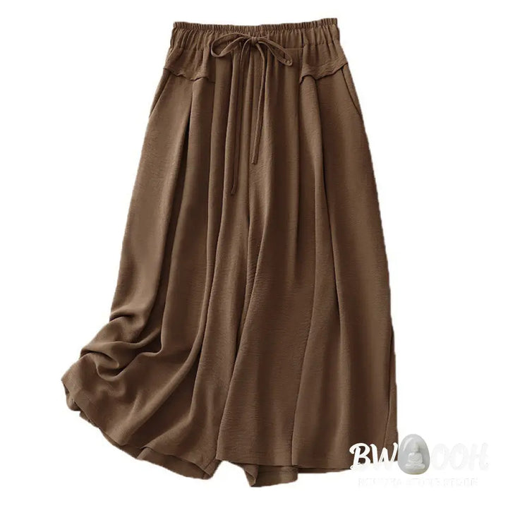 Buddha Stones Causal Ethnic Simple Drawstring Design Women’s Wide Leg Cropped Pants With Pockets - Women’s Wide Leg