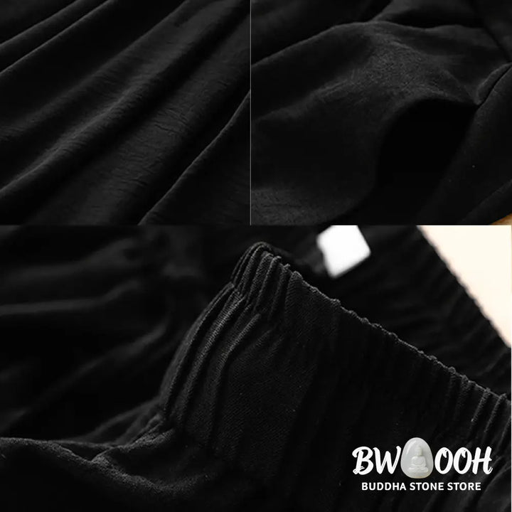 Buddha Stones Causal Ethnic Simple Drawstring Design Women’s Wide Leg Cropped Pants With Pockets - Women’s Wide Leg