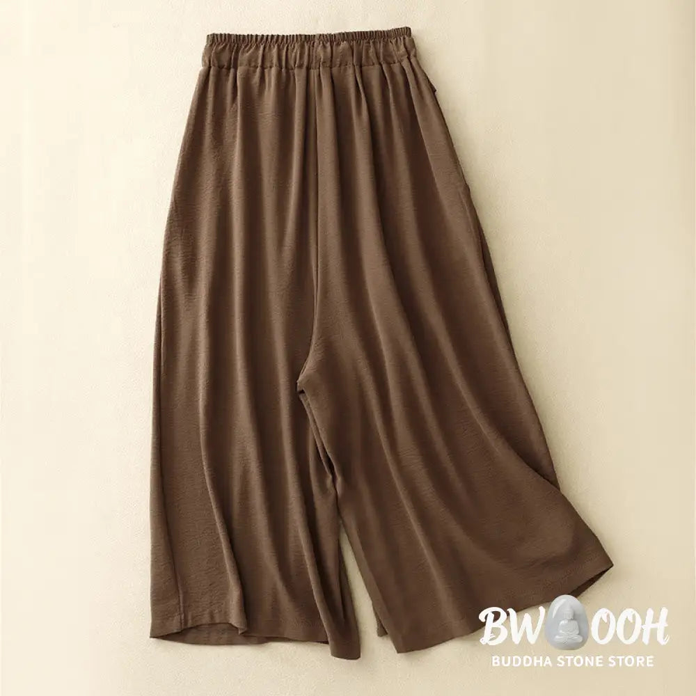 Buddha Stones Causal Ethnic Simple Drawstring Design Women’s Wide Leg Cropped Pants With Pockets - Women’s Wide Leg