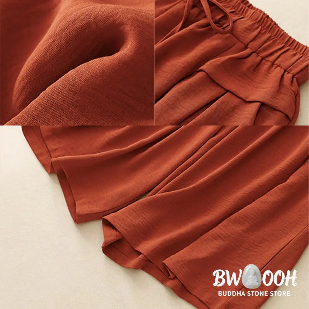 Buddha Stones Causal Ethnic Simple Drawstring Design Women’s Wide Leg Cropped Pants With Pockets - Women’s Wide Leg