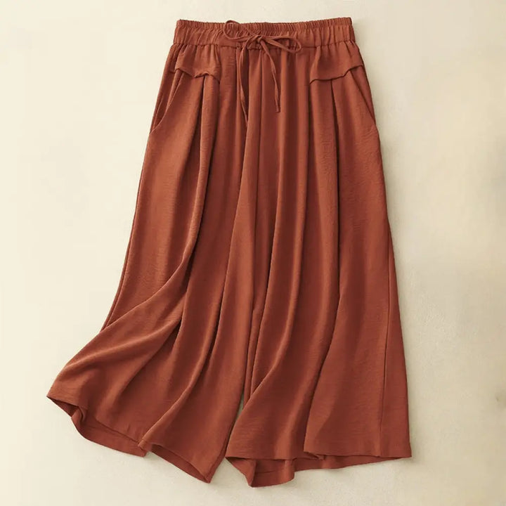 Buddha Stones Causal Ethnic Simple Drawstring Design Women’s Wide Leg Cropped Pants With Pockets - Chocolate
