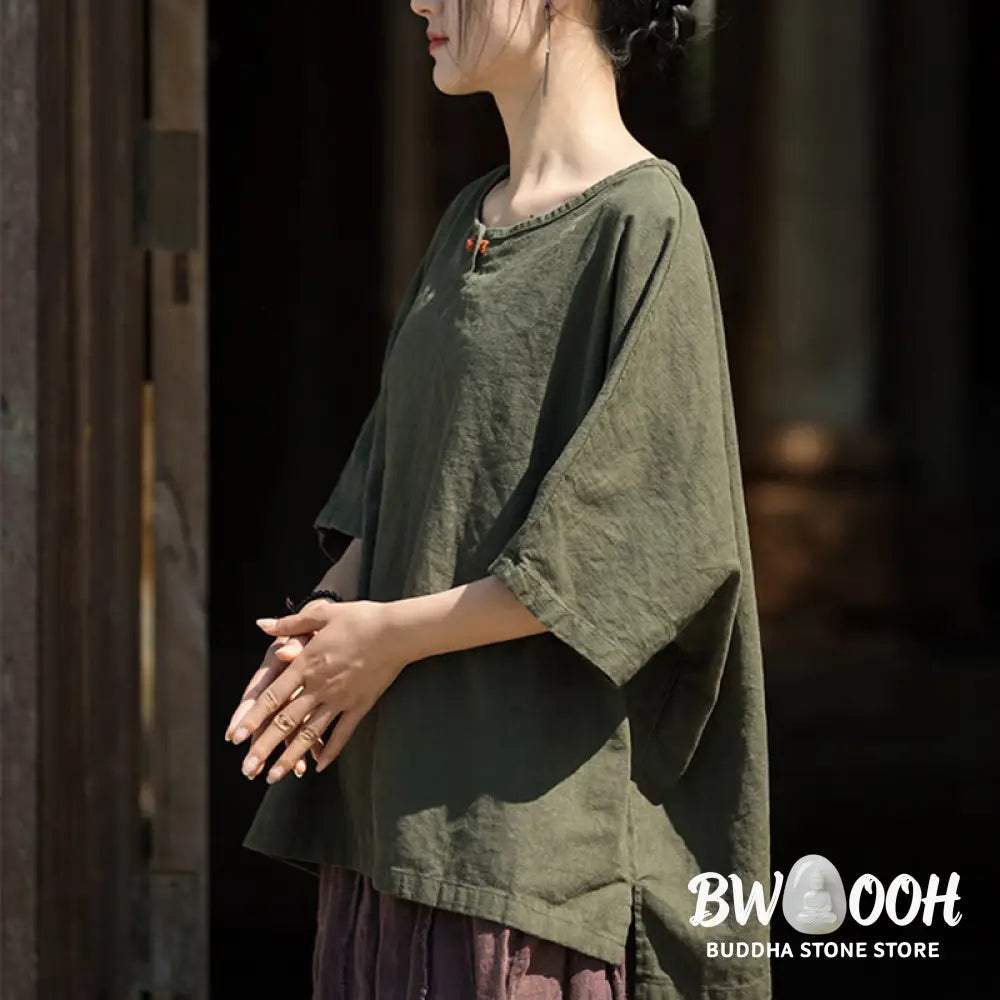 Buddha Stones Causal Half Sleeve Ramie Linen Cotton T-shirt Tee - Women’s T-Shirts
