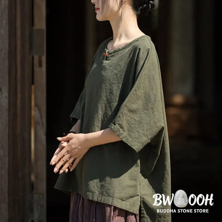 Buddha Stones Causal Half Sleeve Ramie Linen Cotton T-shirt Tee - Women’s T-Shirts