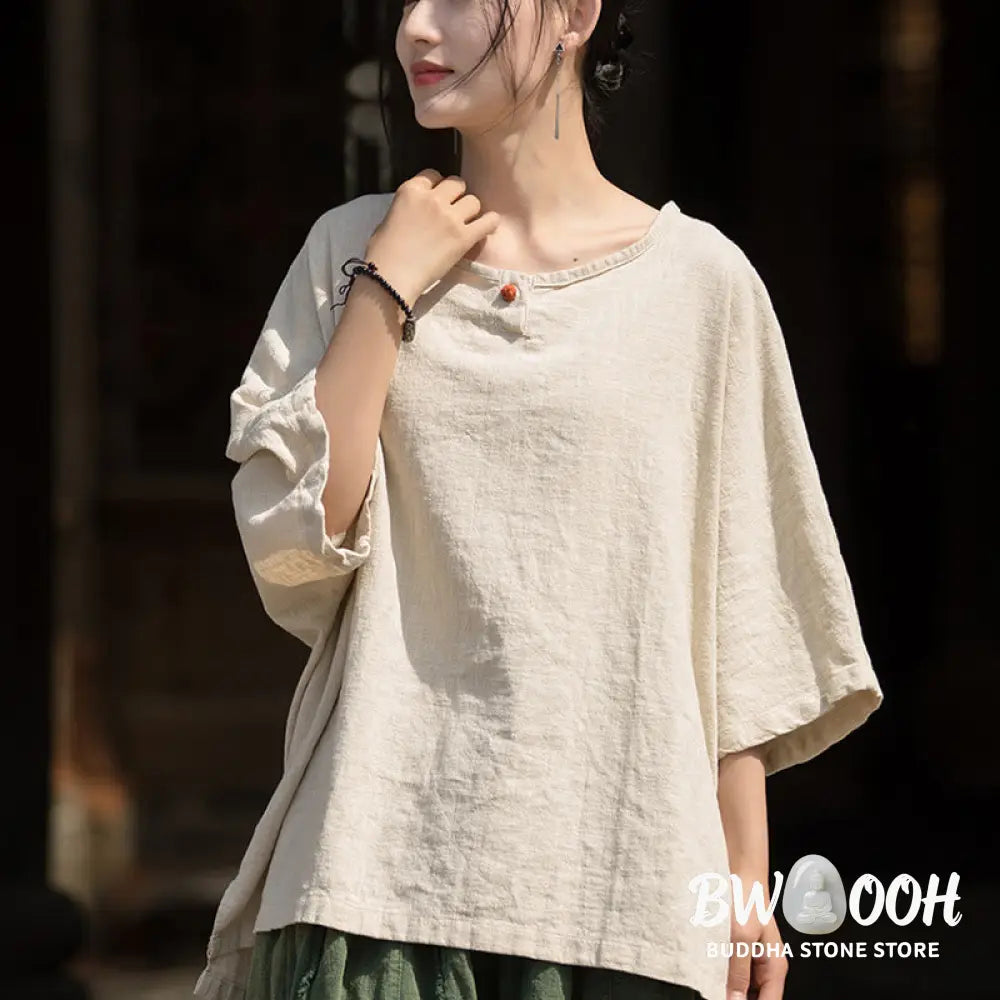 Buddha Stones Causal Half Sleeve Ramie Linen Cotton T-shirt Tee - Women’s T-Shirts