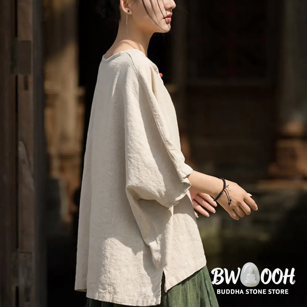 Buddha Stones Causal Half Sleeve Ramie Linen Cotton T-shirt Tee - Women’s T-Shirts
