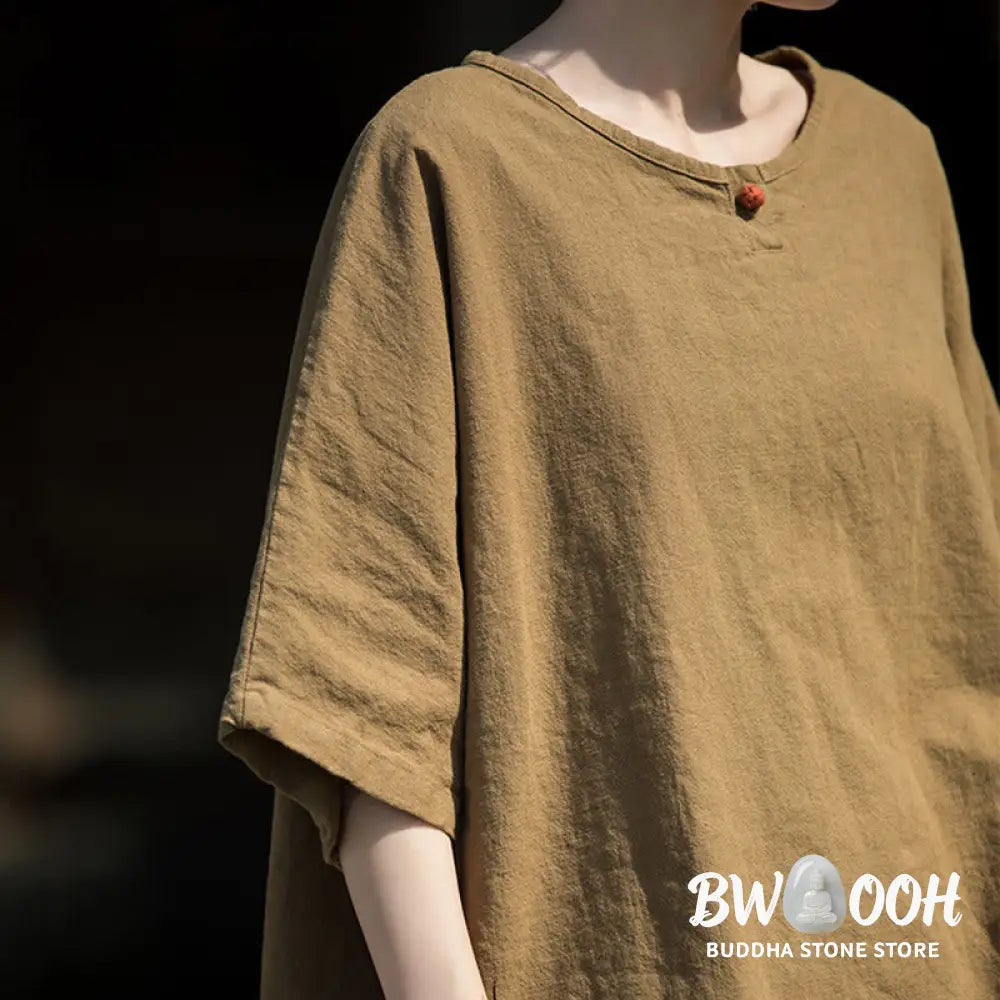 Buddha Stones Causal Half Sleeve Ramie Linen Cotton T-shirt Tee - Women’s T-Shirts