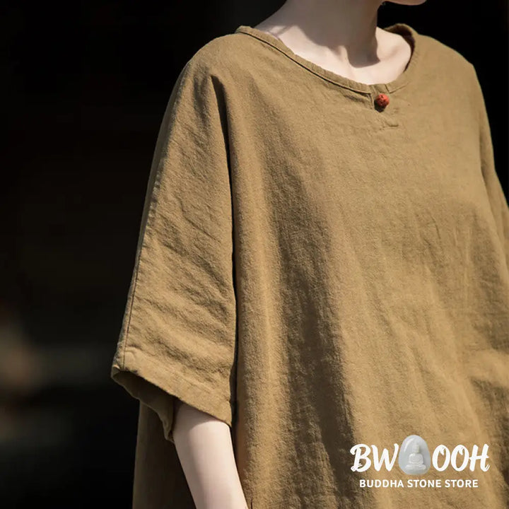 Buddha Stones Causal Half Sleeve Ramie Linen Cotton T-shirt Tee - Women’s T-Shirts