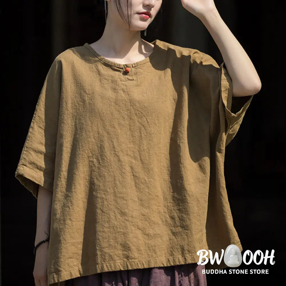 Buddha Stones Causal Half Sleeve Ramie Linen Cotton T-shirt Tee - Women’s T-Shirts