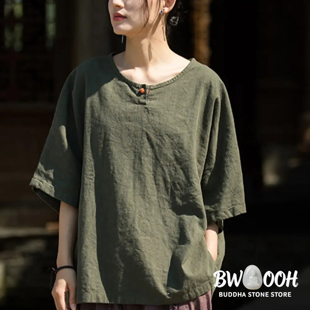 Buddha Stones Causal Half Sleeve Ramie Linen Cotton T-shirt Tee - Women’s T-Shirts