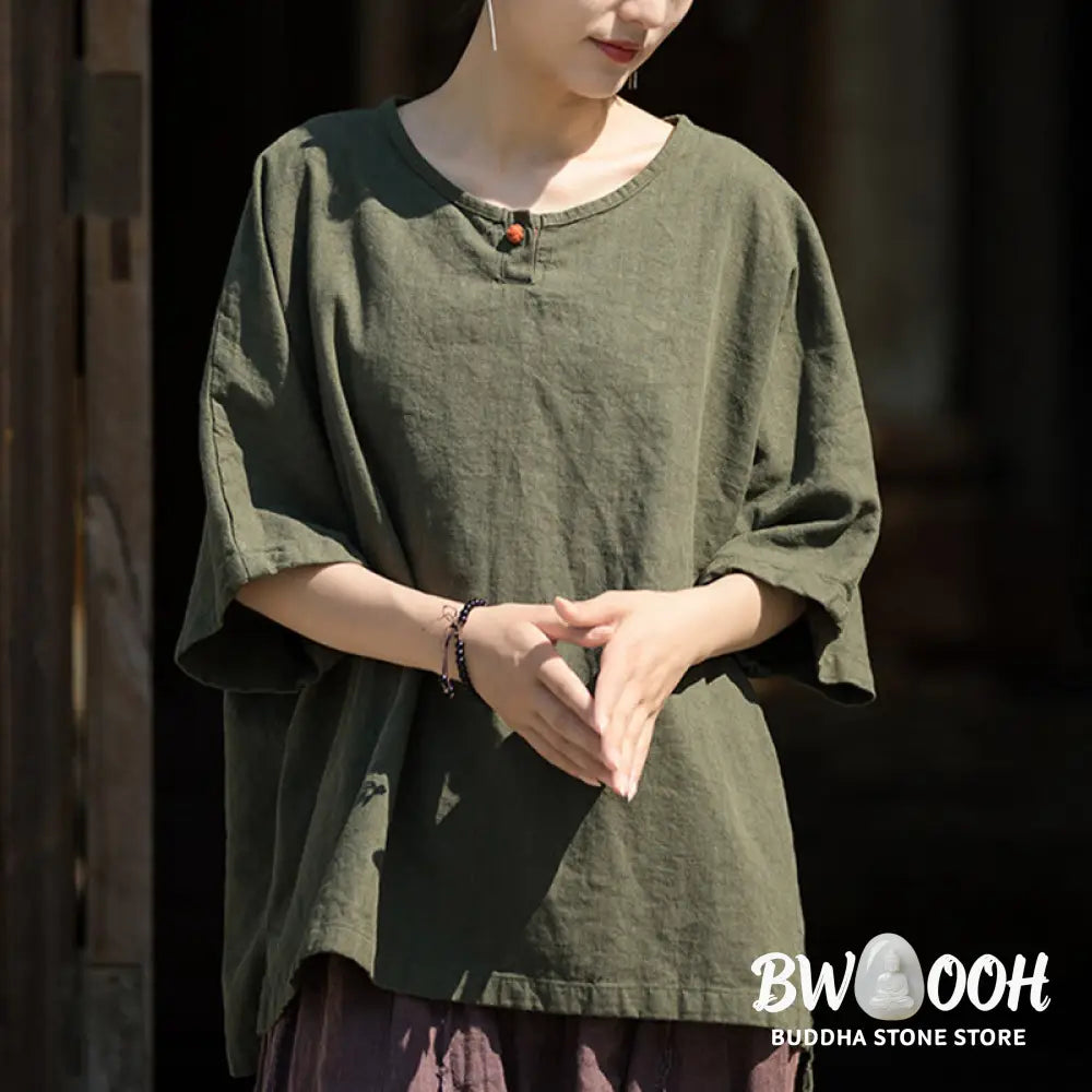 Buddha Stones Causal Half Sleeve Ramie Linen Cotton T-shirt Tee - Women’s T-Shirts