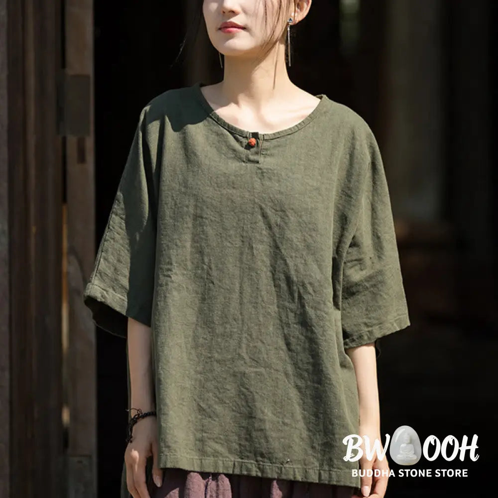 Buddha Stones Causal Half Sleeve Ramie Linen Cotton T-shirt Tee - Women’s T-Shirts