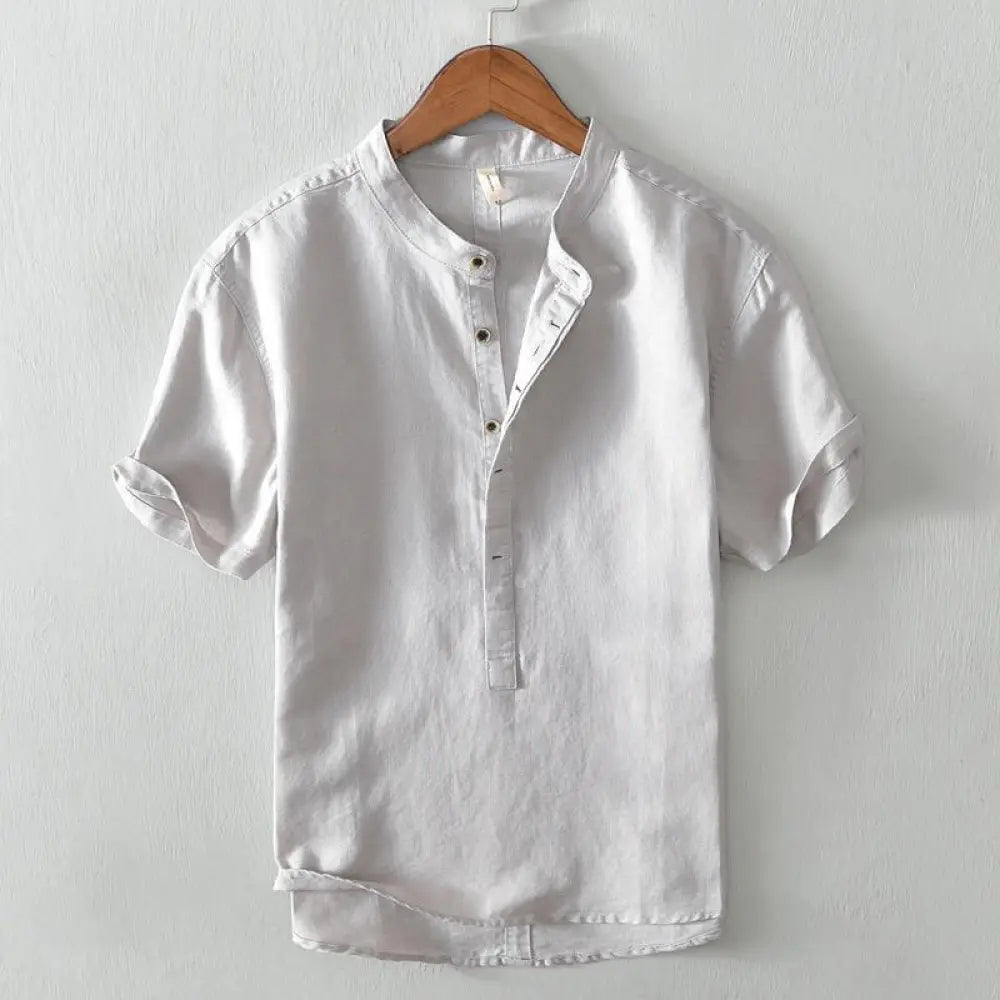 BWOOOH Causal Simple Design Short Sleeve Cotton Linen Hal