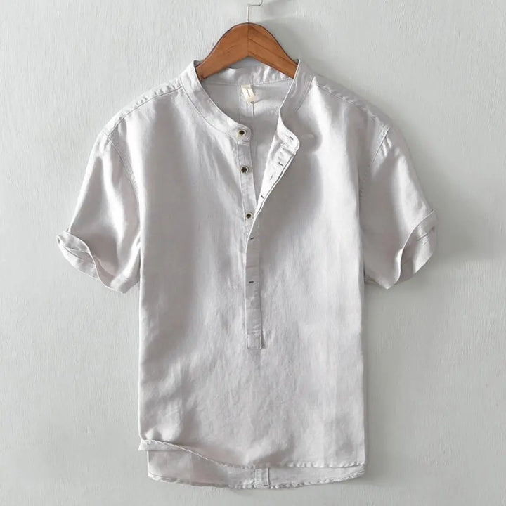 BWOOOH Causal Simple Design Short Sleeve Cotton Linen Hal