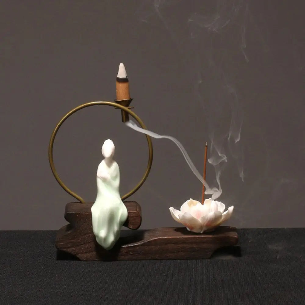 BWOOOH Ceramic Lotus Healing Meditation Incense Burner Decoration - Cyan Book - Decorations Incense Burner