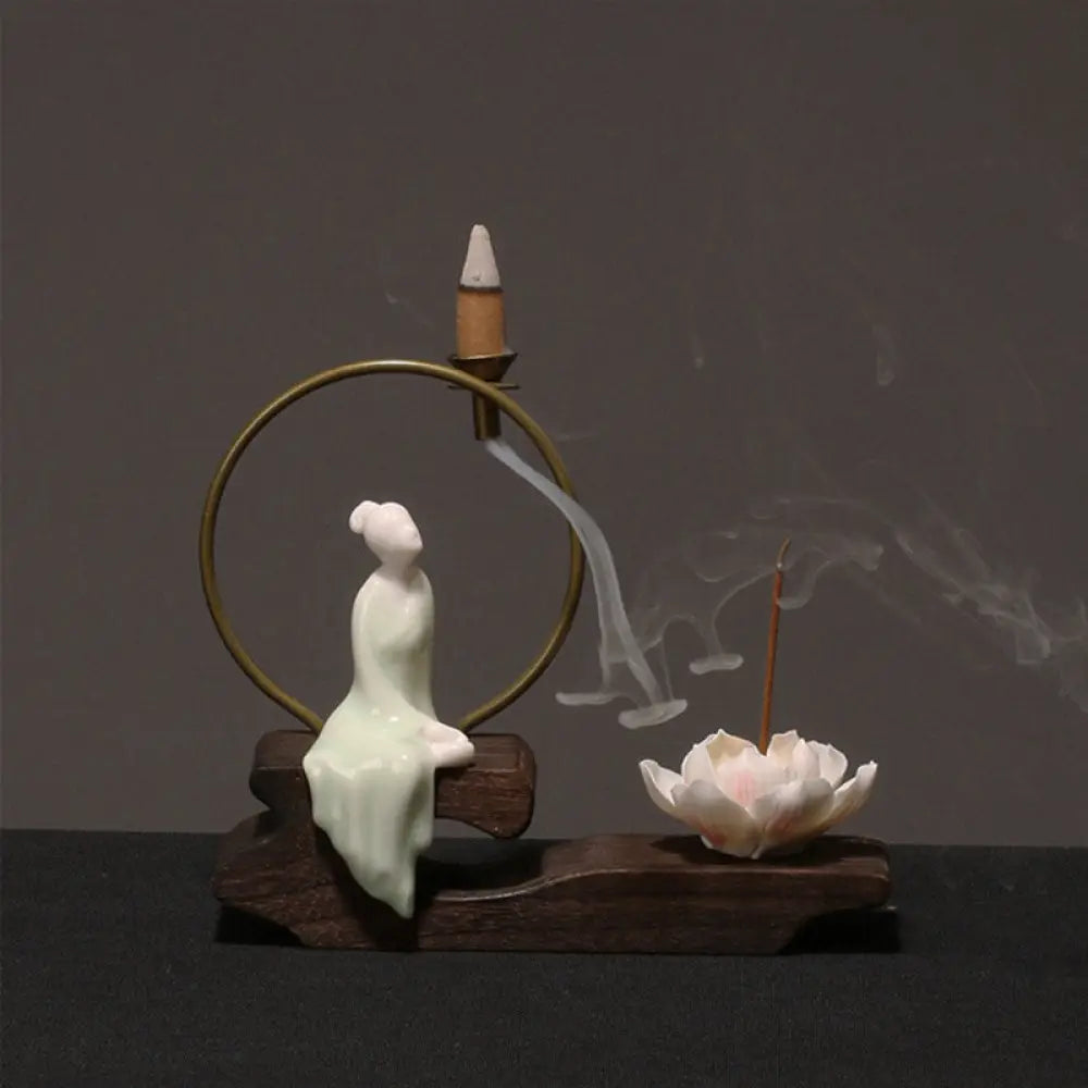 BWOOOH Ceramic Lotus Healing Meditation Incense Burner Decoration - Cyan Chess - Decorations Incense Burner