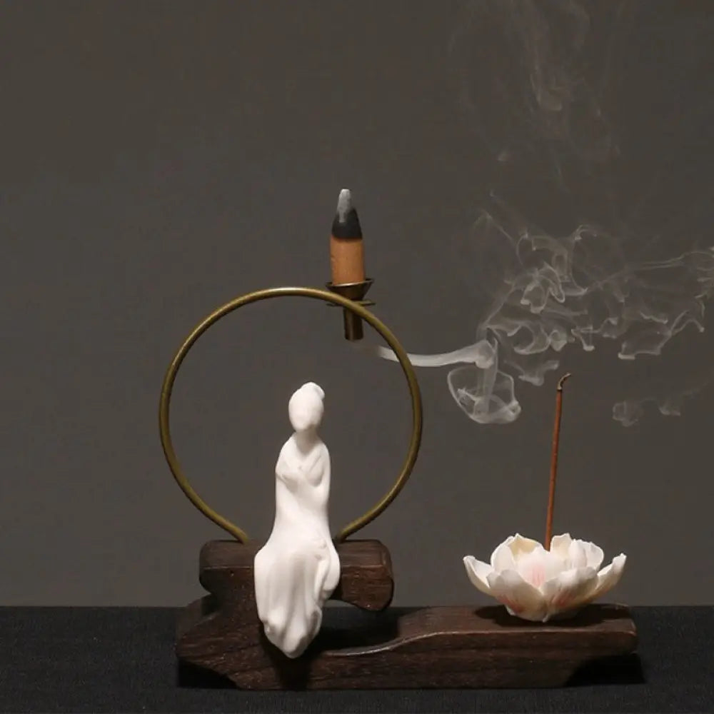 BWOOOH Ceramic Lotus Healing Meditation Incense Burner Decoration - White Book - Decorations Incense Burner