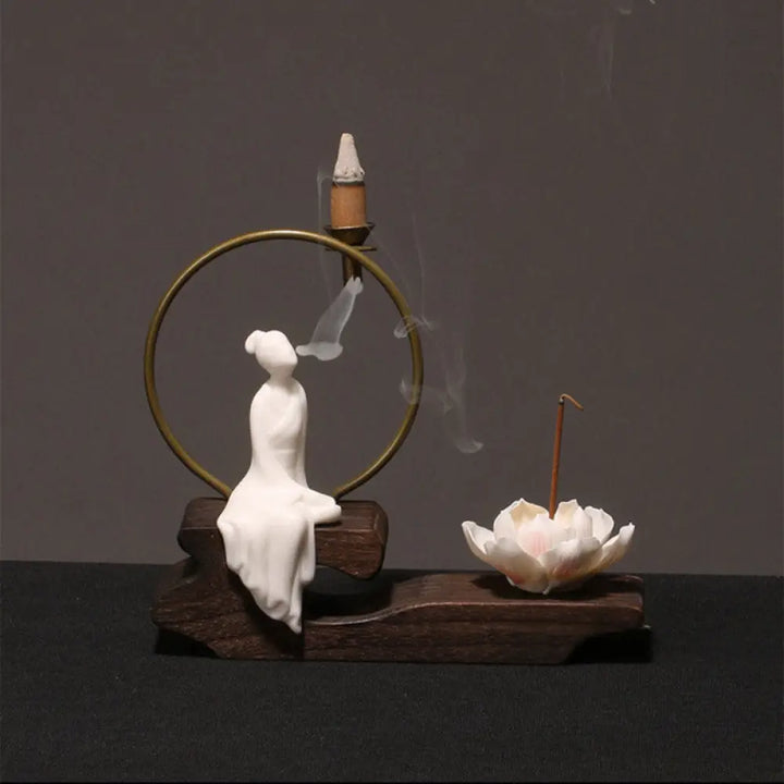 BWOOOH Ceramic Lotus Healing Meditation Incense Burner Decoration - White Chess - Decorations Incense Burner
