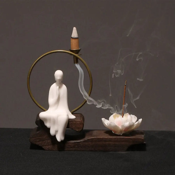 BWOOOH Ceramic Lotus Healing Meditation Incense Burner Decoration - White Buddha - Decorations Incense Burner