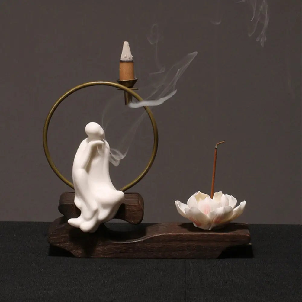 BWOOOH Ceramic Lotus Healing Meditation Incense Burner Decoration - White Meditation - Decorations Incense Burner