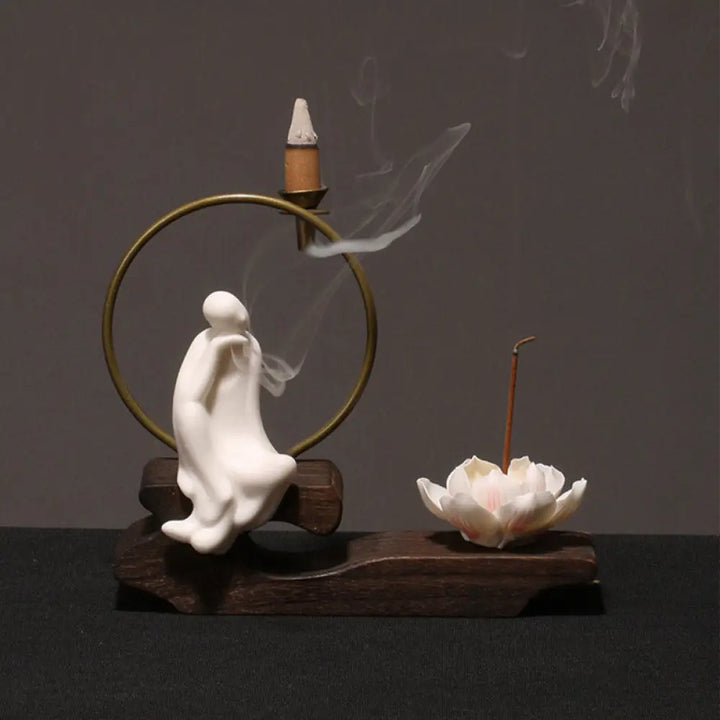 BWOOOH Ceramic Lotus Healing Meditation Incense Burner Decoration - White Meditation - Decorations Incense Burner