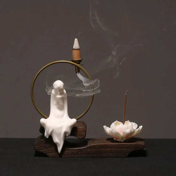 BWOOOH Ceramic Lotus Healing Meditation Incense Burner Decoration - White Dharma - Decorations Incense Burner