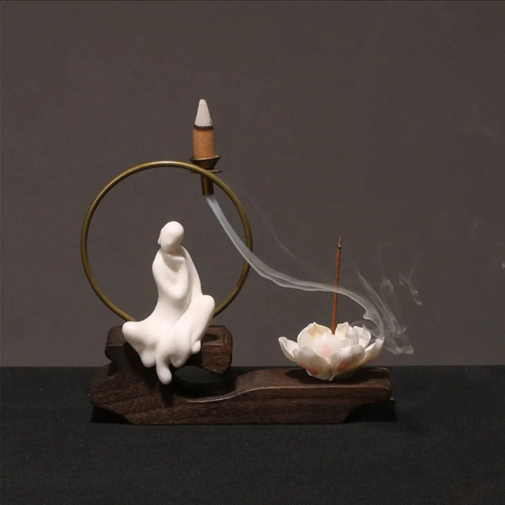 BWOOOH Ceramic Lotus Healing Meditation Incense Burner Decoration - White Enlightenment - Decorations Incense