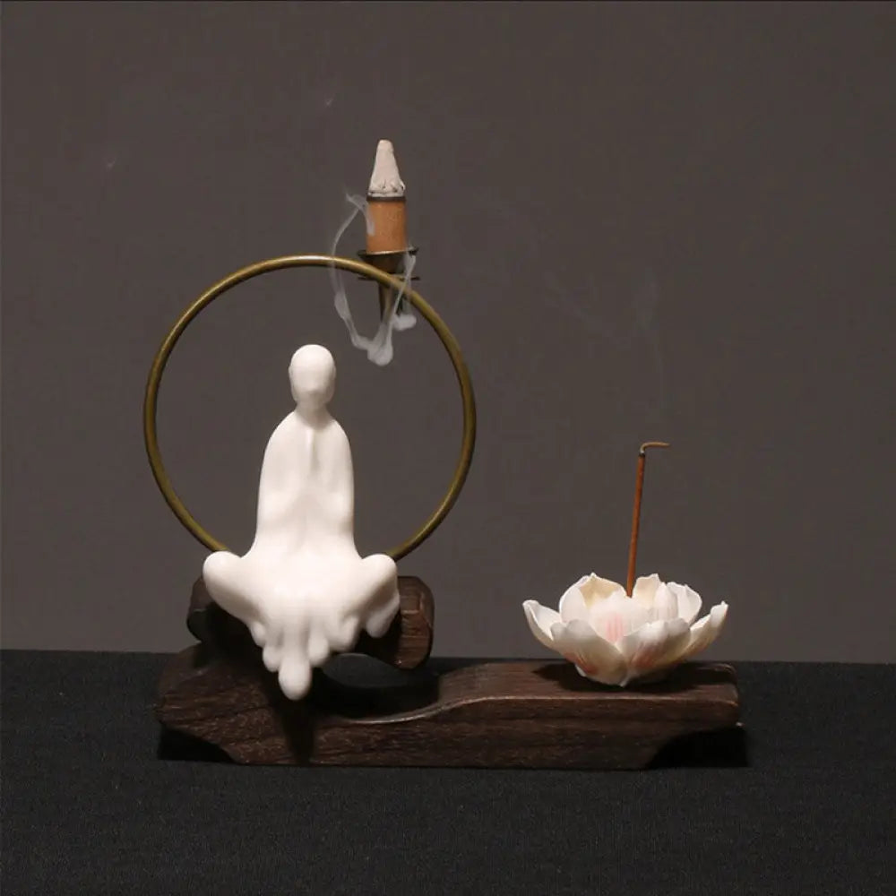 BWOOOH Ceramic Lotus Healing Meditation Incense Burner Decoration - White Prayer - Decorations Incense Burner