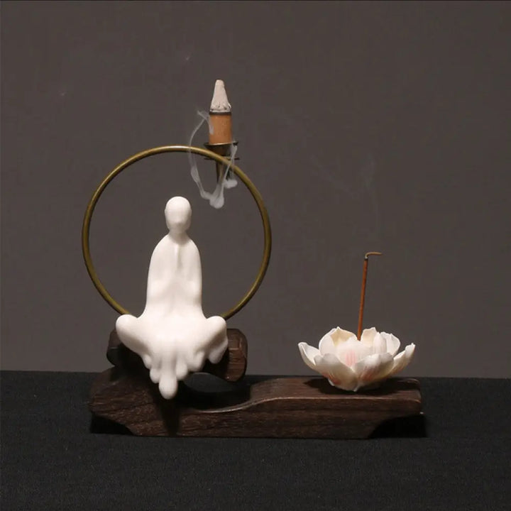 BWOOOH Ceramic Lotus Healing Meditation Incense Burner Decoration - White Prayer - Decorations Incense Burner