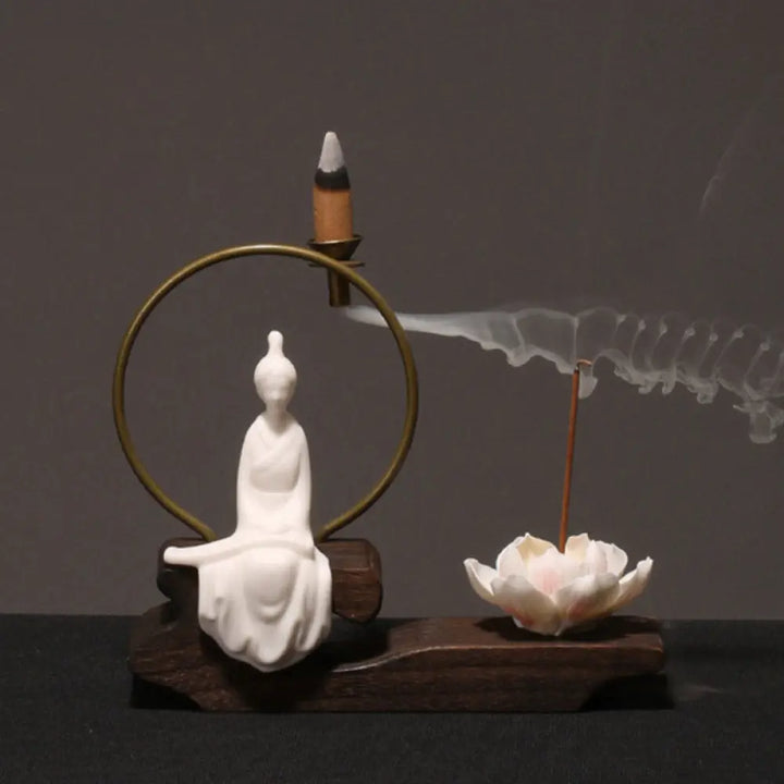 BWOOOH Ceramic Lotus Healing Meditation Incense Burner Decoration - White Zither - Decorations Incense Burner