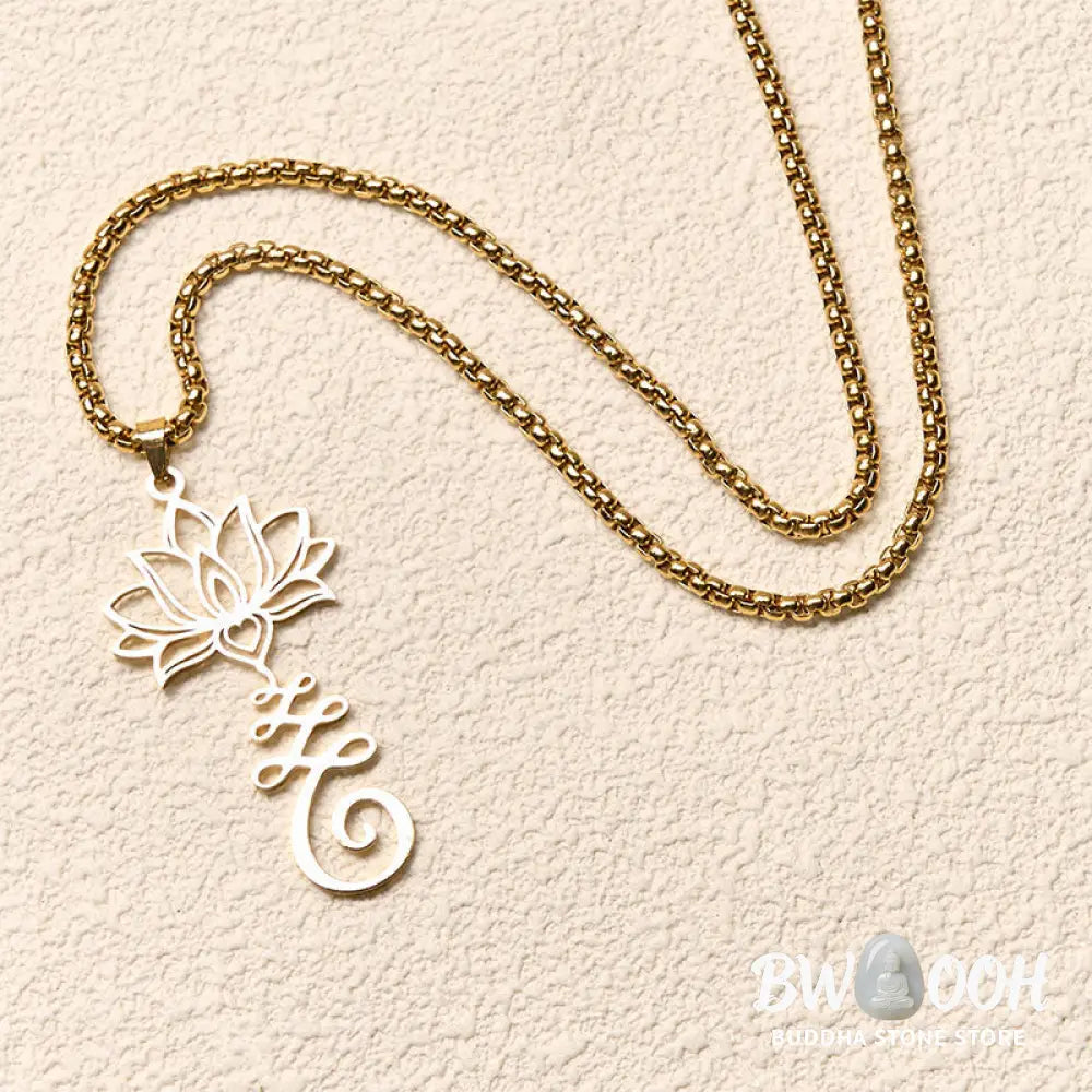 Buddha Stones Chakra Symbol Irregular Design Lotus Stainless Steel Enlightenment Necklace Pendant - BWOOOH - Necklaces