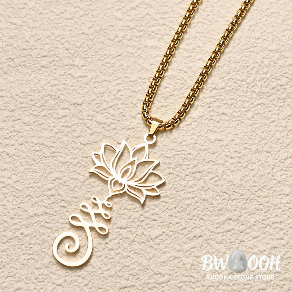 Buddha Stones Chakra Symbol Irregular Design Lotus Stainless Steel Enlightenment Necklace Pendant - BWOOOH - Necklaces