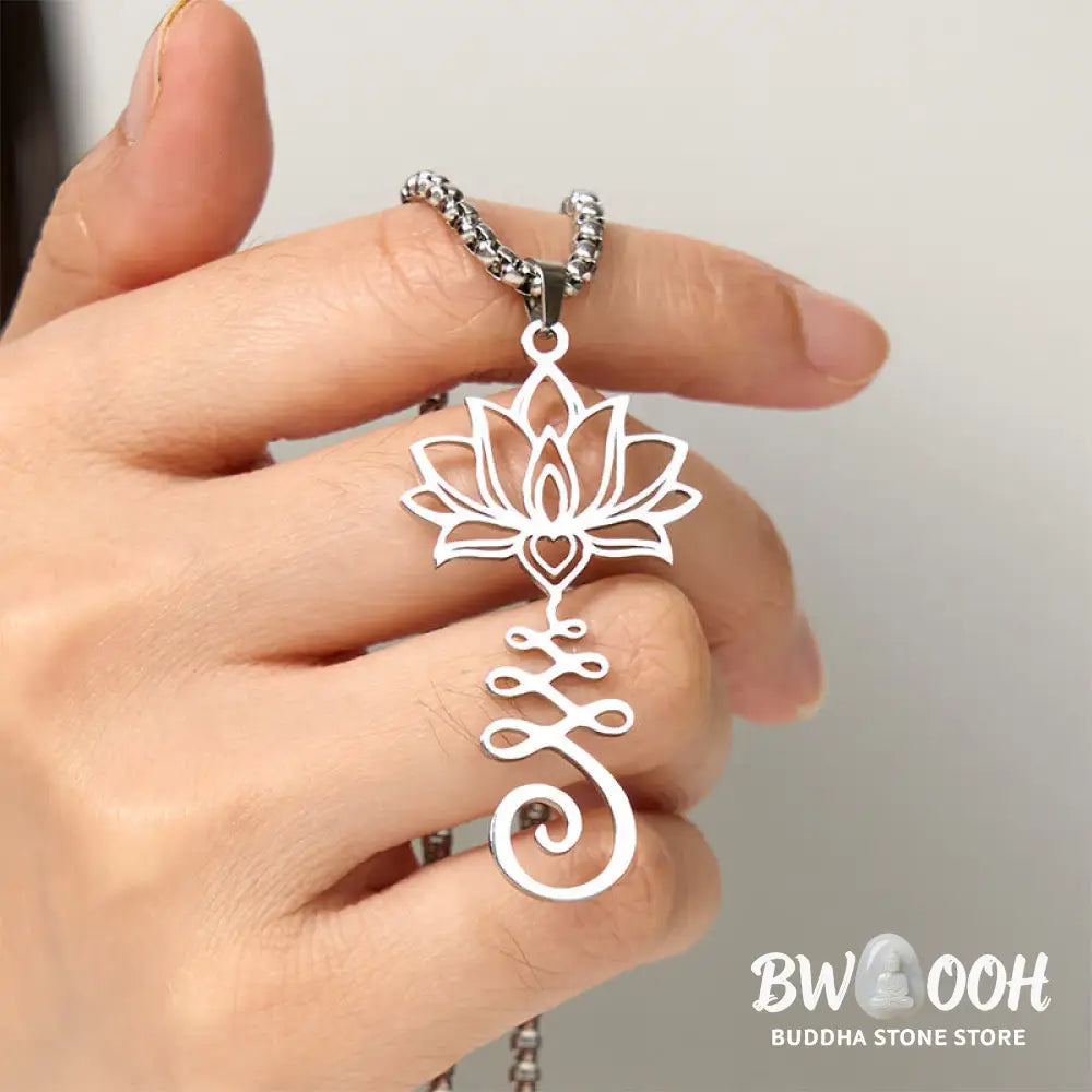 Buddha Stones Chakra Symbol Irregular Design Lotus Stainless Steel Enlightenment Necklace Pendant - BWOOOH - Necklaces