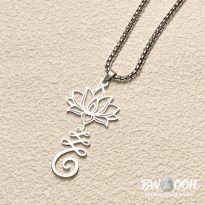 Buddha Stones Chakra Symbol Irregular Design Lotus Stainless Steel Enlightenment Necklace Pendant - BWOOOH - Necklaces