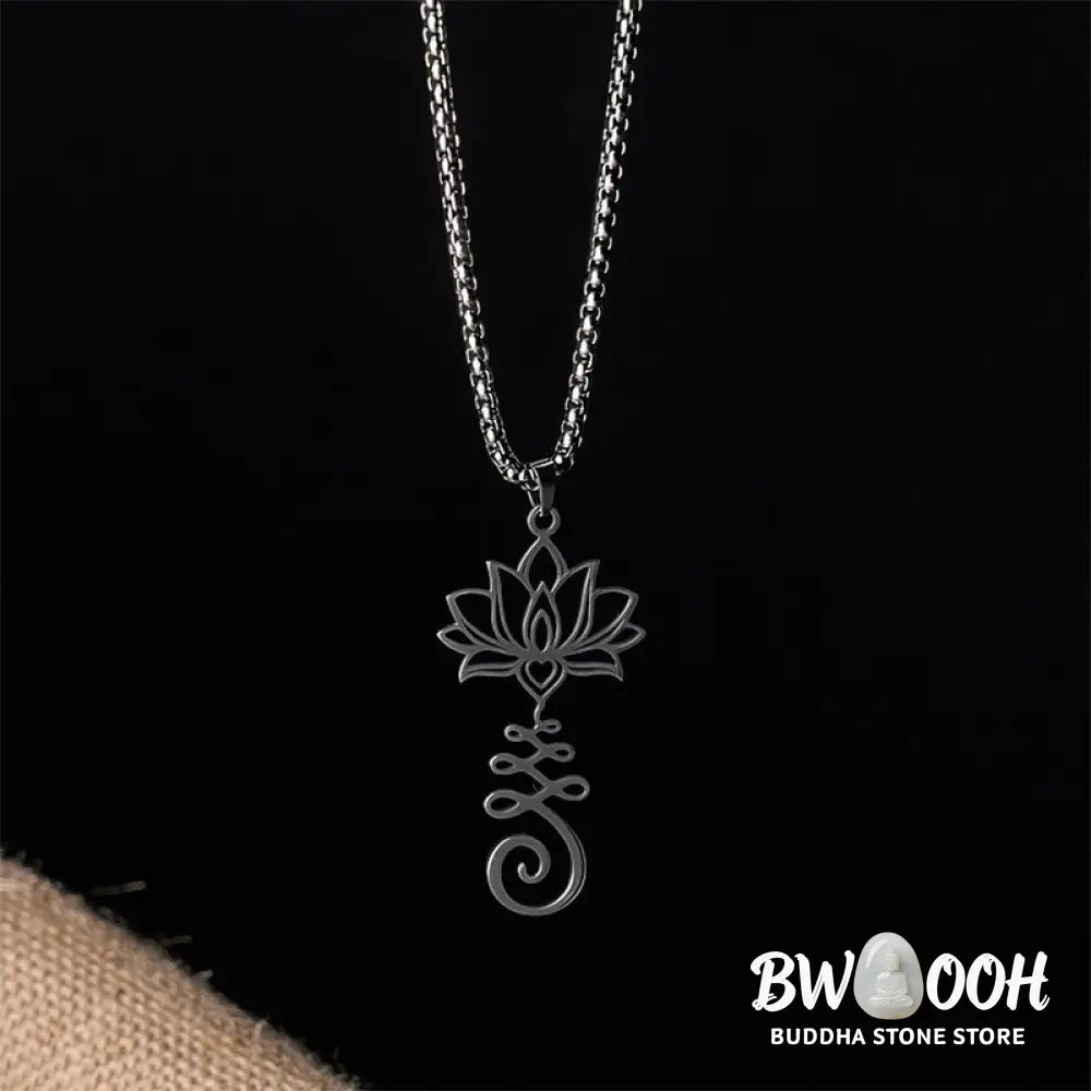 Buddha Stones Chakra Symbol Irregular Design Lotus Stainless Steel Enlightenment Necklace Pendant - BWOOOH - Necklaces