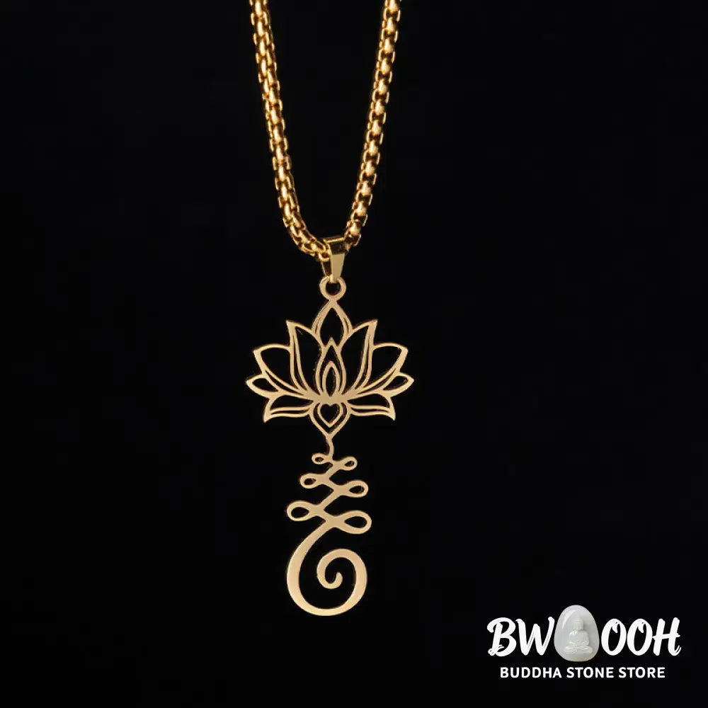 Buddha Stones Chakra Symbol Irregular Design Lotus Stainless Steel Enlightenment Necklace Pendant - BWOOOH - Necklaces