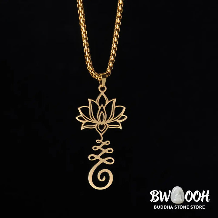 Buddha Stones Chakra Symbol Irregular Design Lotus Stainless Steel Enlightenment Necklace Pendant - BWOOOH - Necklaces