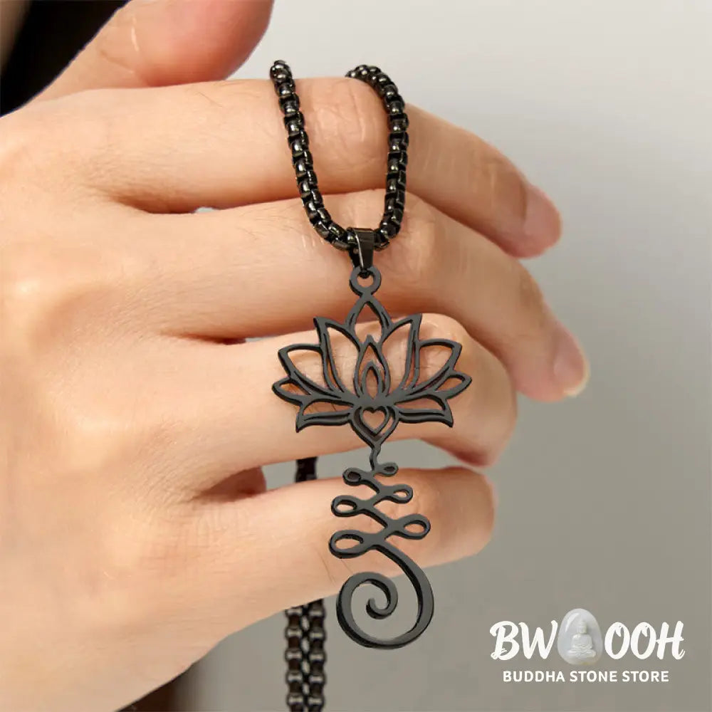 Buddha Stones Chakra Symbol Irregular Design Lotus Stainless Steel Enlightenment Necklace Pendant - BWOOOH - Necklaces