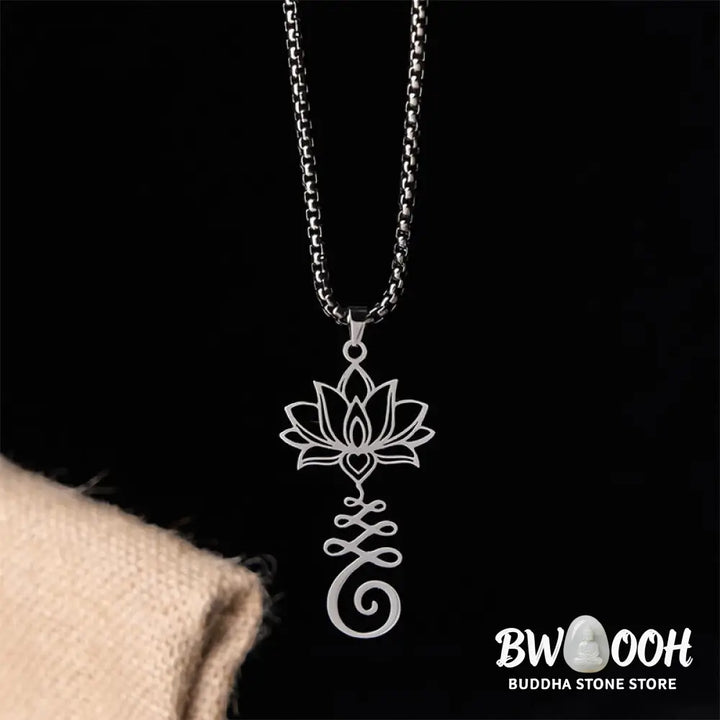 Buddha Stones Chakra Symbol Irregular Design Lotus Stainless Steel Enlightenment Necklace Pendant - BWOOOH - Necklaces