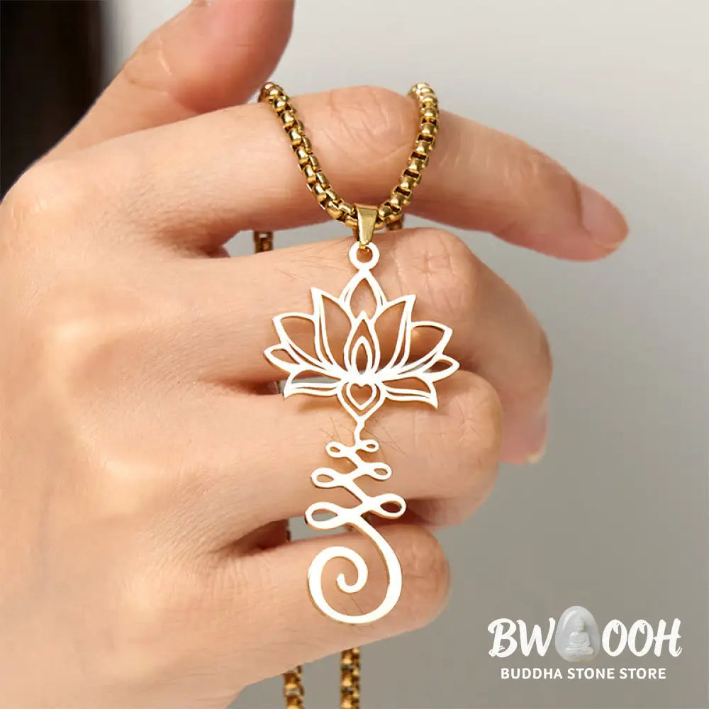Buddha Stones Chakra Symbol Irregular Design Lotus Stainless Steel Enlightenment Necklace Pendant - BWOOOH - Necklaces