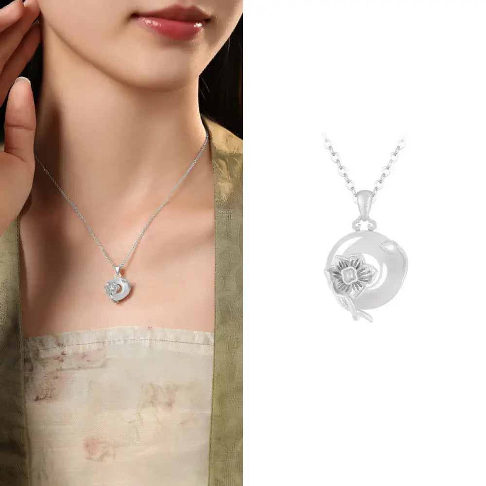 Buddha Stones Chalcedony 925 Sterling Silver Peace Buckle Flowers Necklace Pendant - BWOOOH - Daffodil / 925 Sterling