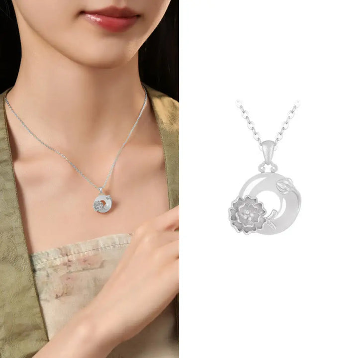 Buddha Stones Chalcedony 925 Sterling Silver Peace Buckle Flowers Necklace Pendant - BWOOOH - Hibiscus / 925 Sterling