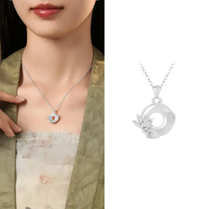Buddha Stones Chalcedony 925 Sterling Silver Peace Buckle Flowers Necklace Pendant - BWOOOH - Lotus / 925 Sterling