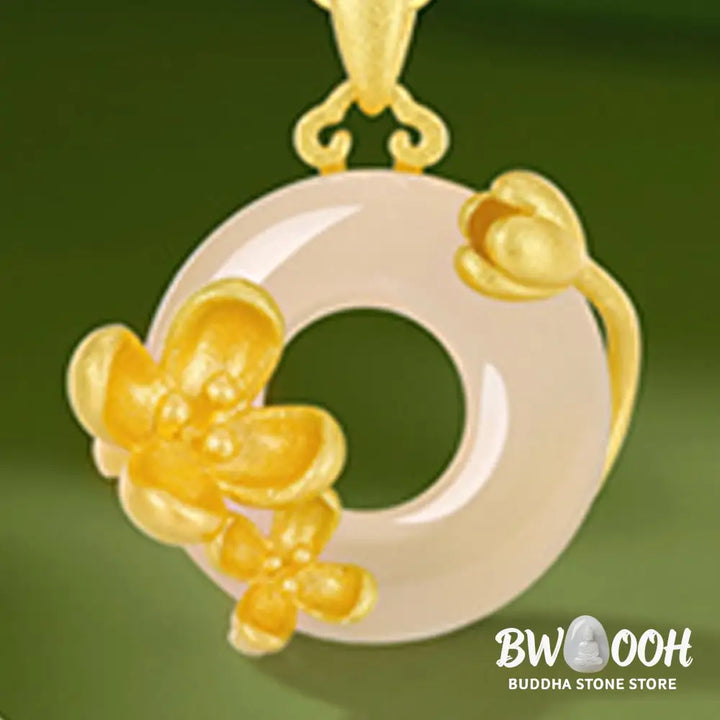 Buddha Stones Chalcedony 925 Sterling Silver Peace Buckle Flowers Necklace Pendant - BWOOOH - Necklaces &amp; Pendants