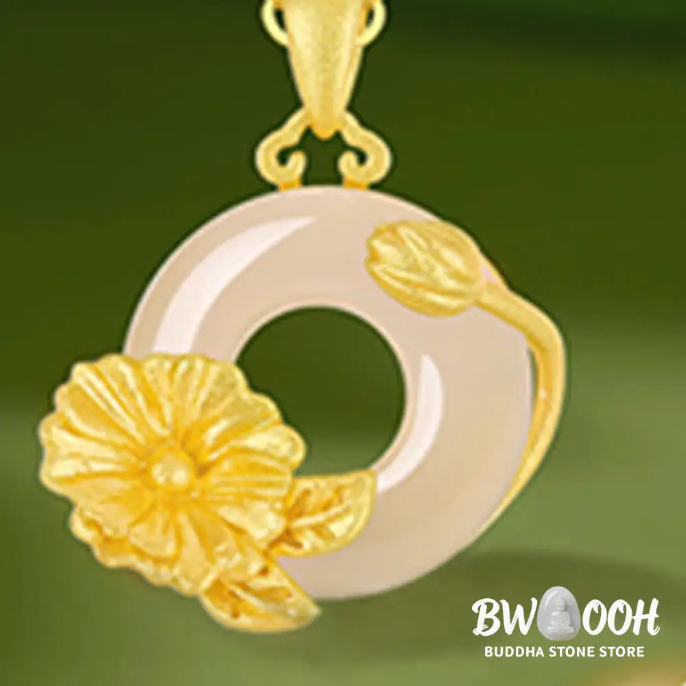 Buddha Stones Chalcedony 925 Sterling Silver Peace Buckle Flowers Necklace Pendant - BWOOOH - Necklaces &amp; Pendants